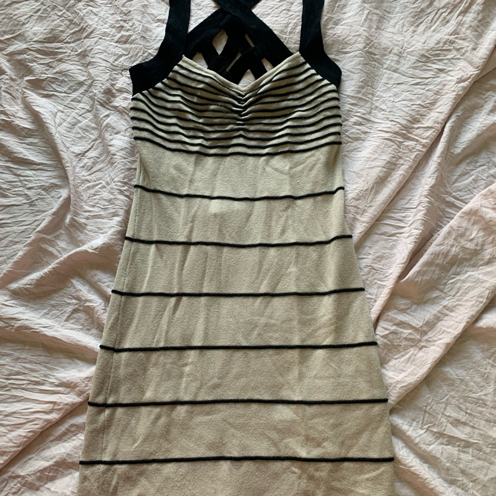 Arden B Black and Cream Striped Mini Dress